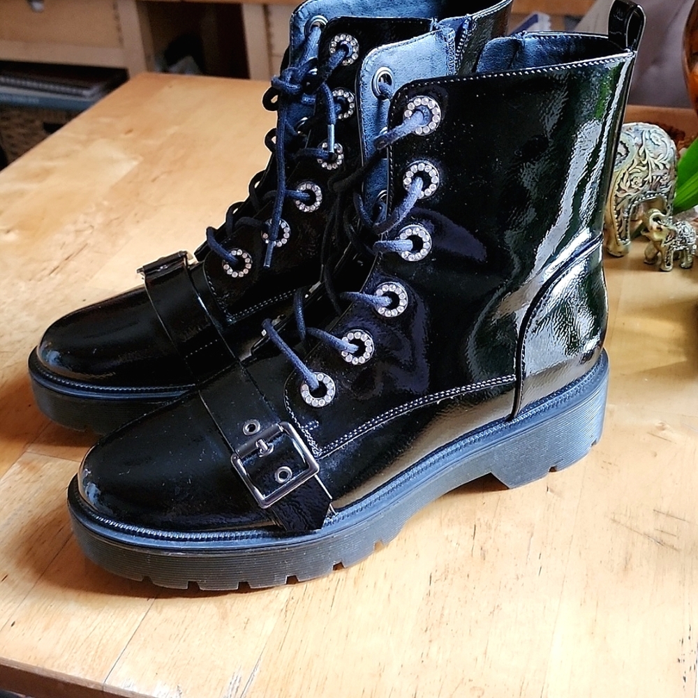 Black Lace Up Boots with Zipper (US 10/ EU 41)